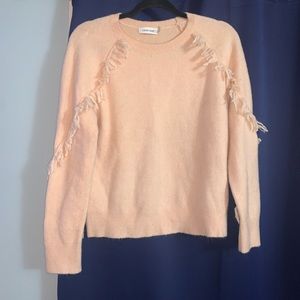 Calvin Klein Pink Sweater W Fringed Sleeve Size Small